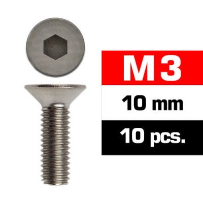 M3 X 10mm FLAT HEAD STEEL SCREWS ( 10 PCS )